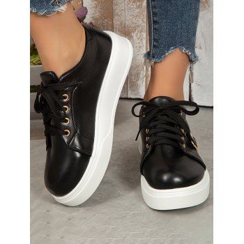 

Plain Color Buckle Lace Up Thick Platform Outdoor Shoes, Black