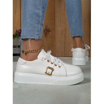 

Plain Color Buckle Lace Up Thick Platform Outdoor Shoes, White