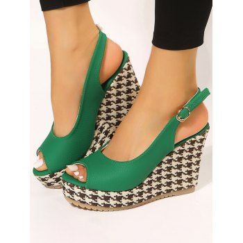 

Houndstooth Colorblock Wedge Heels Buckle Strap Outdoor Sandals, Green