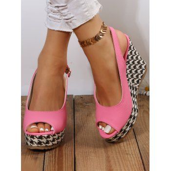 

Houndstooth Colorblock Wedge Heels Buckle Strap Outdoor Sandals, Pink