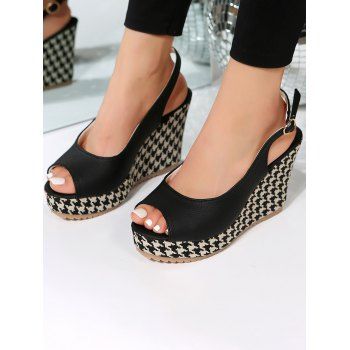 

Houndstooth Colorblock Wedge Heels Buckle Strap Outdoor Sandals, Black