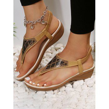 

Geometric Rhinestone Flip Flops Flat Platform Slip On Outdoor Slippers, Brown