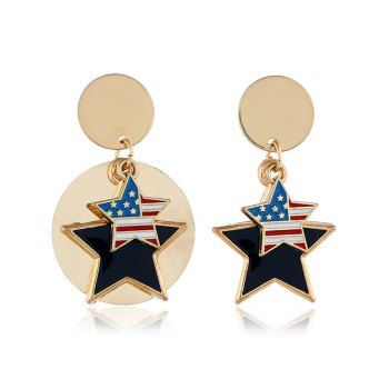 

American Flag Star Round Shape Drop Earrings, Golden
