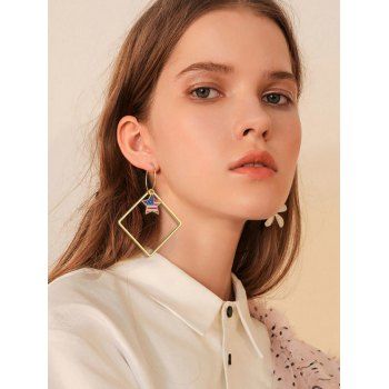 

American Flag Star Geometric Shape Drop Earrings, Golden