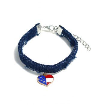 

Star And Stripe Heart Pendant Adjustable Strap Bracelet, Denim dark blue