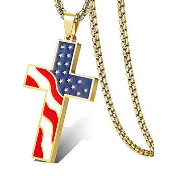 

American Flag Cross Pendant Chain Necklace, Golden