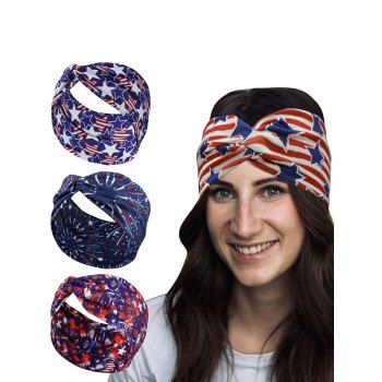 

4 Pcs Twisted American Flag Elements Patriotic Sports Wide Headband, Multicolor a