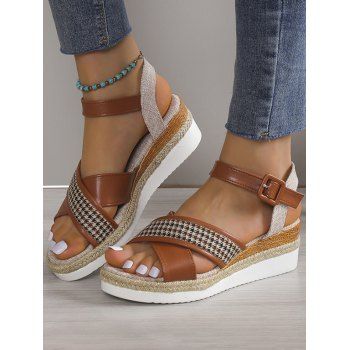 

Houndstooth Crossover Buckle Strap Open Toe Thick Platform Outdoor Sandals, Brown