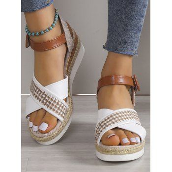 

Houndstooth Crossover Buckle Strap Open Toe Thick Platform Outdoor Sandals, White