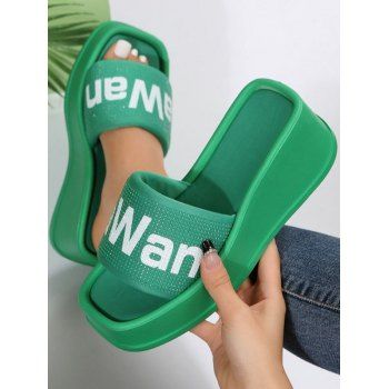 

Letter Print Thick Platform Slip On Outdoor Slippers, Green