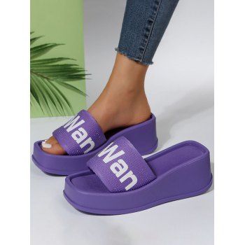 

Letter Print Thick Platform Slip On Outdoor Slippers, Purple