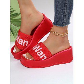

Letter Print Thick Platform Slip On Outdoor Slippers, Red