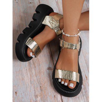 

Open Toe PU Buckle Strap Platform Sandale, Golden