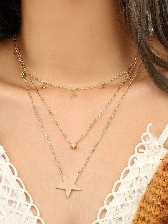 Collier Chaîne Réglable Superposé en Forme D'Etoile - d'or 1PC