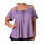 T-shirt Epaule Dénudée à Bretelle Bouclée à Manches Courtes à Lacets Courbe de Grande Taille - Violet clair 3X