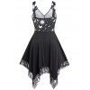 Plus Size & Curve Dress Sun Moon Star Celestial Print Ruched Lace Hem Empire Waist A Line Midi Dress - BLACK 1X