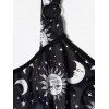 Plus Size & Curve Dress Sun Moon Star Celestial Print Ruched Lace Hem Empire Waist A Line Midi Dress - BLACK 1X