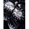 Robe Mi-Longue Rayé à Imprimé Etoile Lune et Soleil à Taille Empire à Volants Courbe de Grande Taille - Noir L