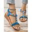 Ethnic Style Open Toe Braid Slip On Wedge Heels Beach Sandals - Bleu EU 42