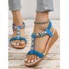 Ethnic Style Open Toe Braid Slip On Wedge Heels Beach Sandals - Bleu EU 42