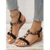 Ethnic Style Open Toe Braid Slip On Wedge Heels Beach Sandals - Noir EU 38