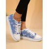 Flower Print Frayed Hem Lace Up Flat Platform Outdoor Shoes - Bleu clair EU 39