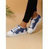 Printed Lace Up Frayed Hem Flat Platform Outdoor Shoes - Bleu EU 40