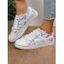 Flower Print Frayed Hem Lace Up Flat Platform Outdoor Shoes - Blanc EU 42