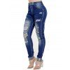 Jean Long Déchiré Zippé Délavé en Denim - Bleu profond S