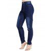 Pantalon Moulant Délavé à Taille Haute avec Poches en Denim à Braguette Zippée - Bleu profond XXL