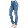 Jean Long Zippé Déchiré à Taille Haute avec Poches en Denim - Bleu XXL