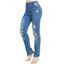 Jean Long Zippé Déchiré à Taille Haute avec Poches en Denim - Bleu XXL