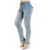 Jean Long Droit Boutonné Zippé avec Poches à Taille Haute en Denim au Lavage légé - Bleu profond M