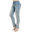 Jean Long Droit Boutonné Zippé avec Poches à Taille Haute en Denim au Lavage légé - Bleu profond M