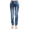 Acid Wash Jeans Zipper Fly Pockets High Waisted Straight Long Denim Pants - BLUE M