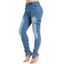 Pantalon Denim Skinny Long à Zip Patch à Fente Élevée - Bleu clair XXL