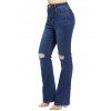 Pantalon Long Déchiré Zippé Evasé avec Poches en Denim Lavage Foncé - Bleu profond XL