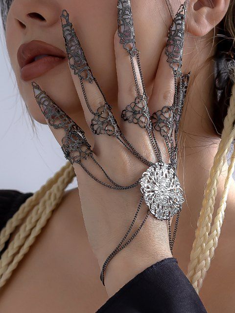 Bracelet Gothique Simple Evidé D'Ongle Chaîne avec Fleur
