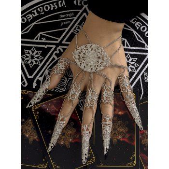 

Gothic Hollow Out Flower Chain Nail Finger Hand Armor Nail Claw Bracelet, Silver