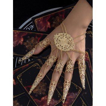 

Gothic Hollow Out Flower Chain Nail Finger Hand Armor Nail Claw Bracelet, Golden