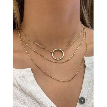 

O Ring Layered Trendy Necklace, Golden