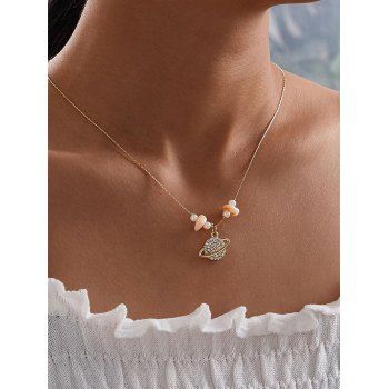

Rhinestone Planet Faux Pearl Pendant Necklace, Golden
