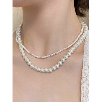 

2Pcs Artificial Pearl Layered Necklaces, White