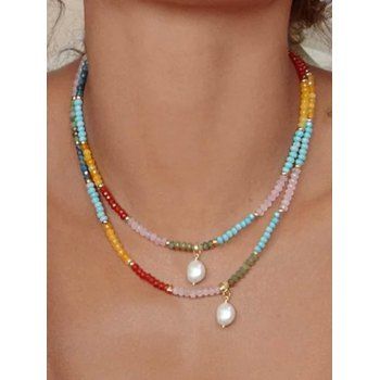 

1PC Faux Pearl Colorful Beads Adjustable Necklace, Multicolor