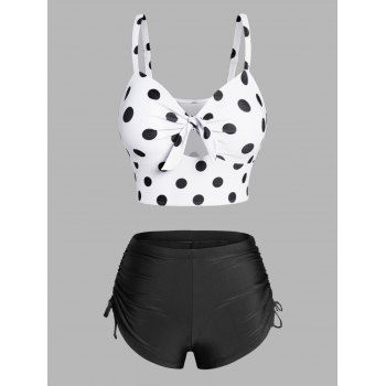 

Vacation Tankini Swimsuit Polka Dots Swimwear Bowknot Cut Out Cinched Boyshorts Padded Beach Bathing Suit, Black