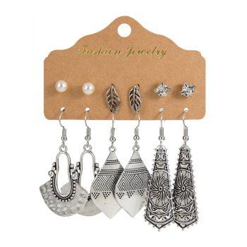 

6Pairs Vintage Tribal Hook Drop Earrings Faux Pearl Rhinestone Stud Earrings Set, Silver