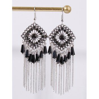 

Rhinestone Chain Tassel Geometric Hook Drop Earrings, Black