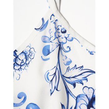 Floral Leaf Print A Line Vacation Sundress and Bowknot Surplice T Shirt Two Piece Summer Set 