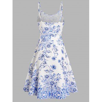 Floral Leaf Print A Line Vacation Sundress and Bowknot Surplice T Shirt Two Piece Summer Set 