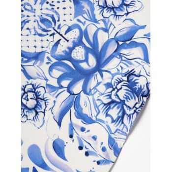 Floral Leaf Print A Line Vacation Sundress and Bowknot Surplice T Shirt Two Piece Summer Set 
